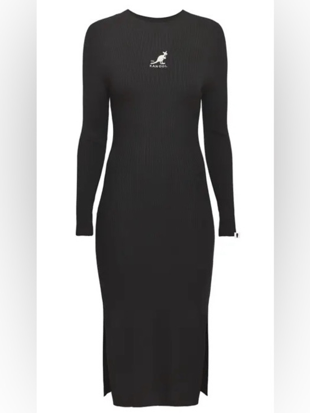 Kangol for H&M Black Ribbed Long Sleeve Slim Knit Dress with Logo Side Slits S